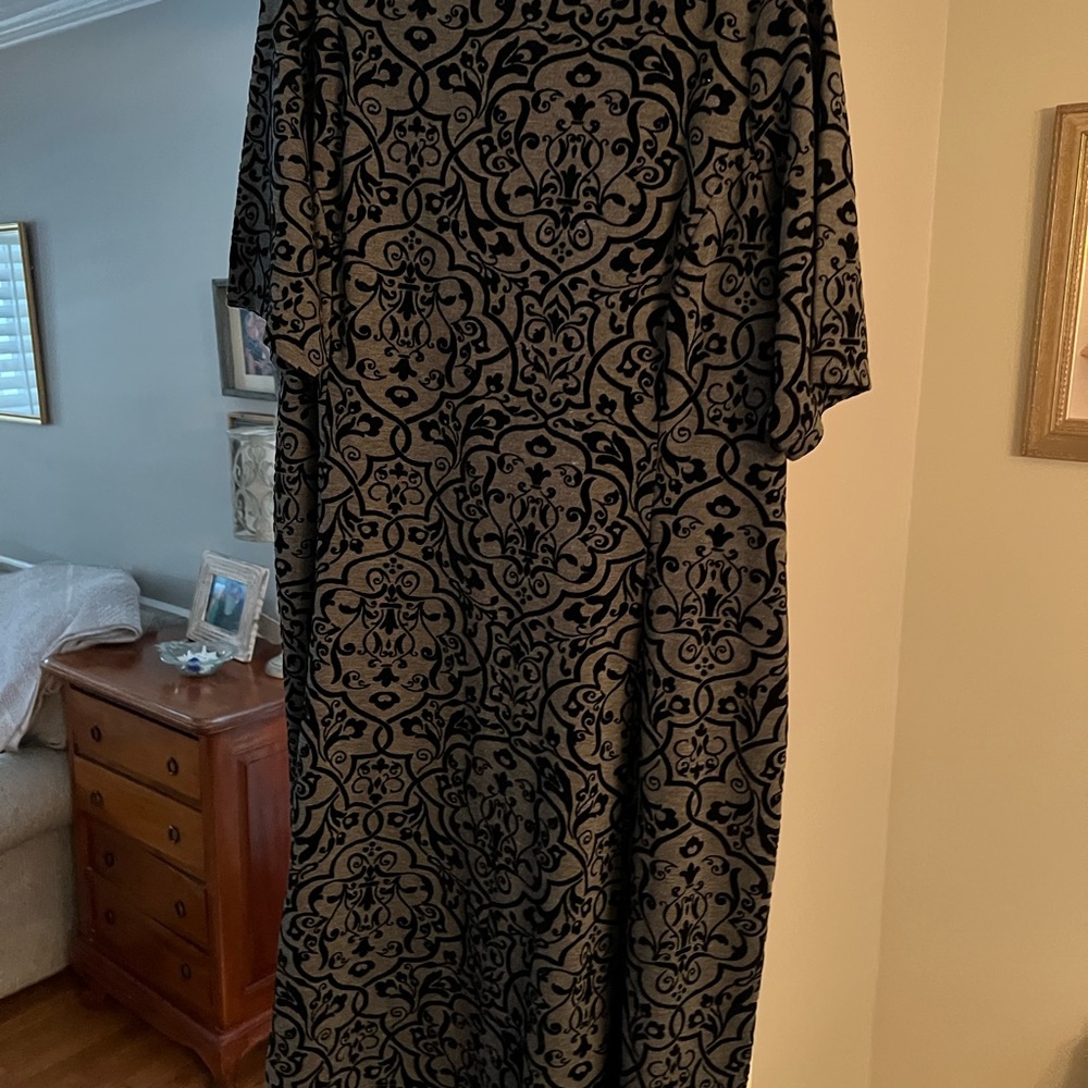 Lands' End Black and Gray Ornate Long Sleeve Dress